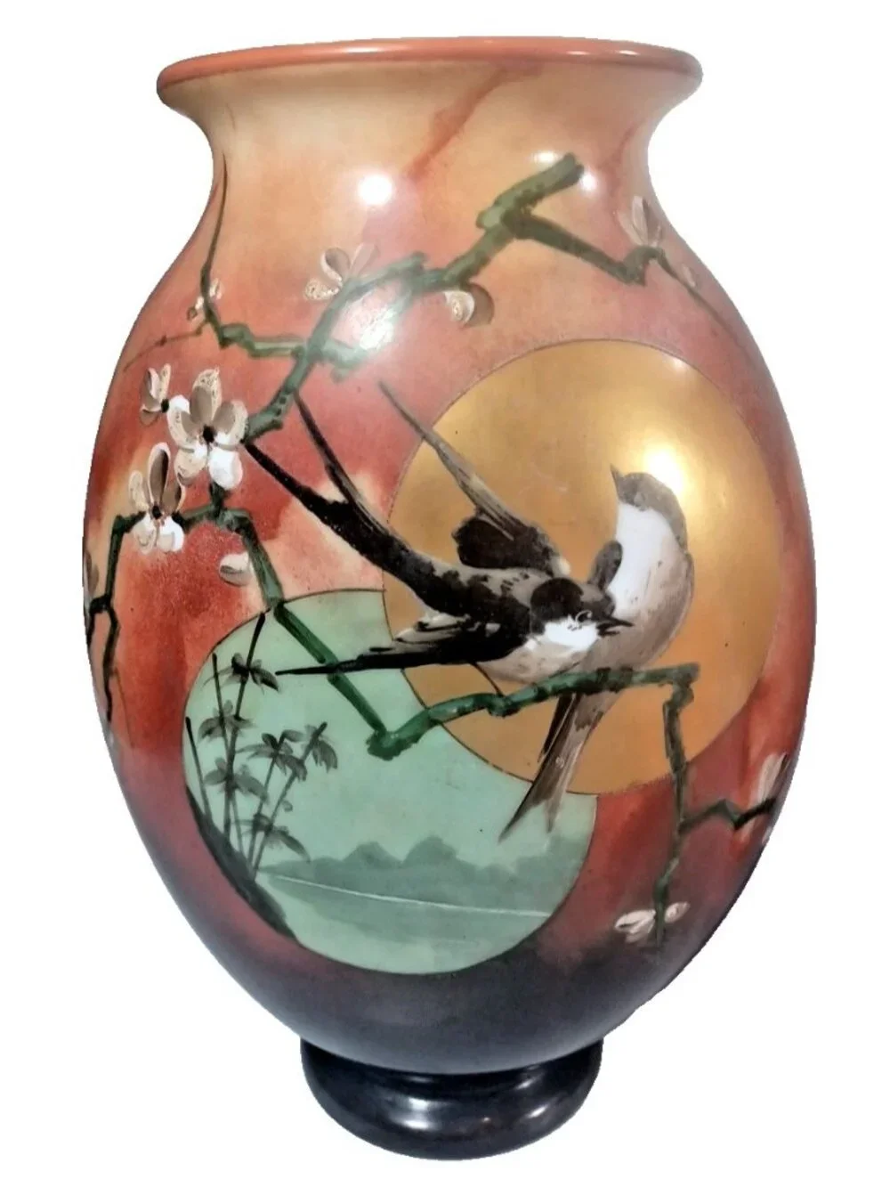 Antique Baccarat Daum Galle Opaline Art  Glass Vase Set Love Bird Apple Blossom